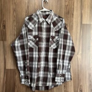 Plains Western Wear Long Sleeve Button Up Gray W Black White XL